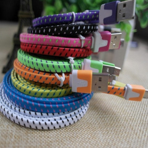 USB Charger Data Sync Cable Cord for Android Phone - Flat Braided Nylon 2.0 Micro USB Charger